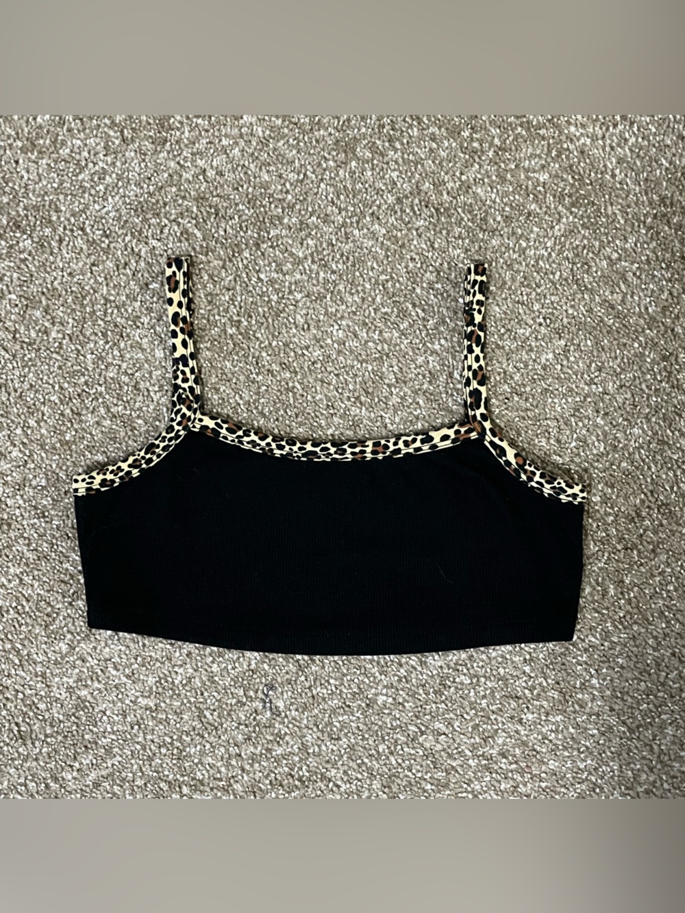 SHEIN Women's Black Knit Cropped Tank Leopard Print Spaghetti Straps XS